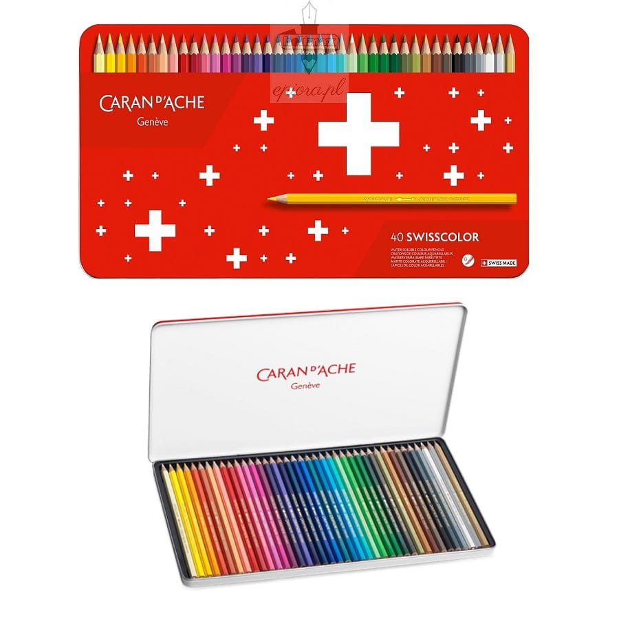 Caran D'Ache Swisscolor Lot De 40 Crayons Aquarellables En Boîte Métallique - Qualité Suisse Exceptionnelle