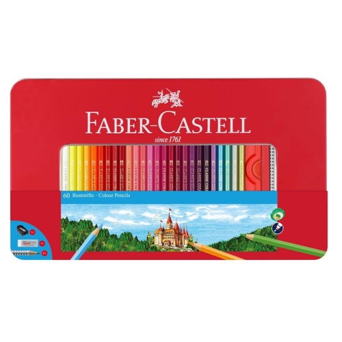 Kredki Faber-Castell Zamek 60 szt. i akcesoria w metalowej kasetce.jpg